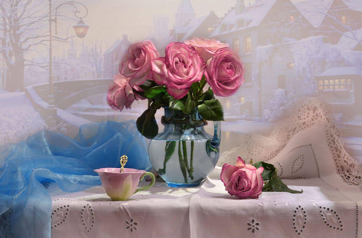 still life, натюрморт, цветы, фото натюрморт, фарфор, стихи, розы, февраль, день ангела, зима,именины,, Колова Валентина