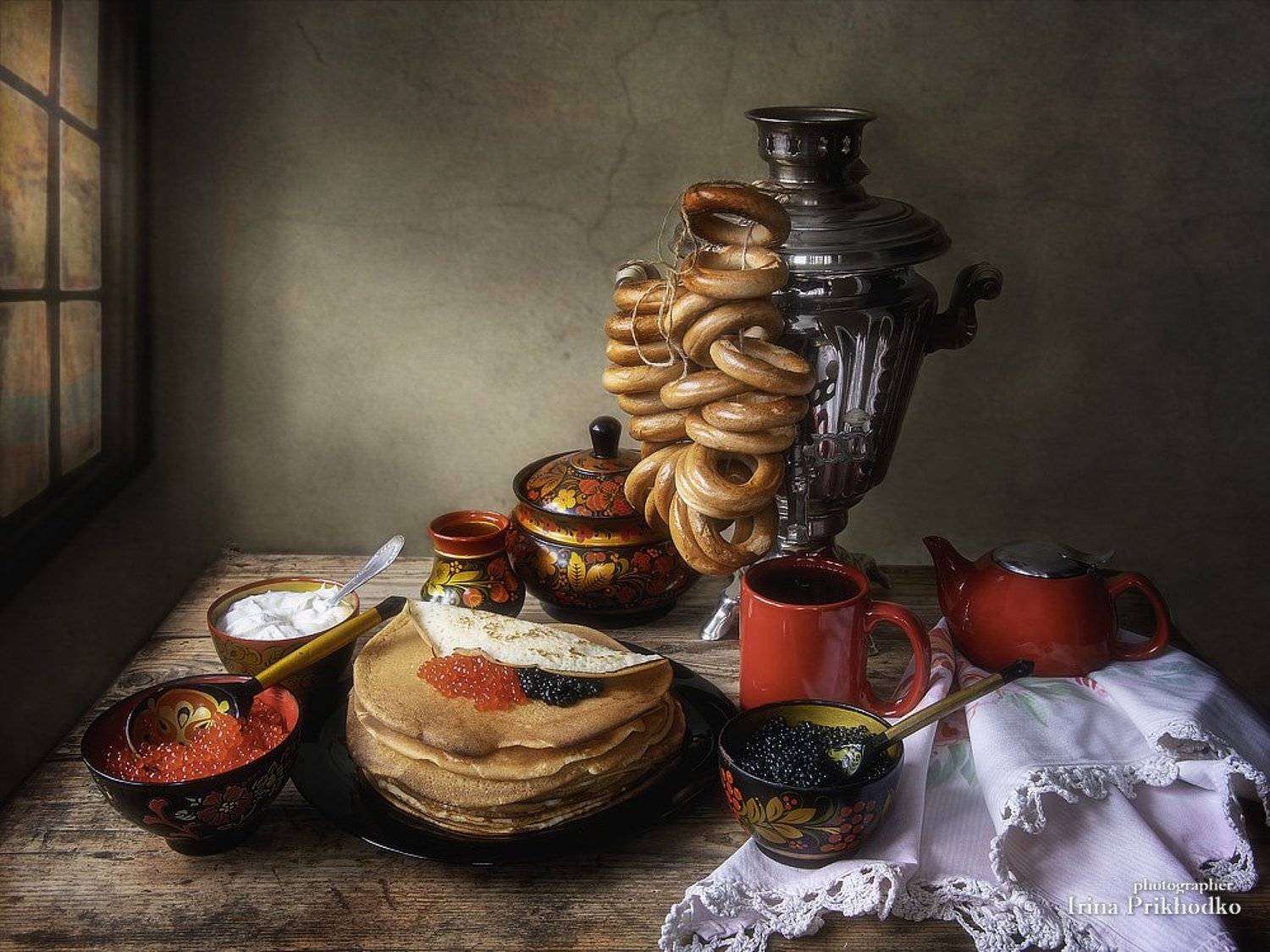 натюрморт, еда, напитки. чай. самовар, масленица, блины, икра,рустикальный стиль, Ирина Приходько