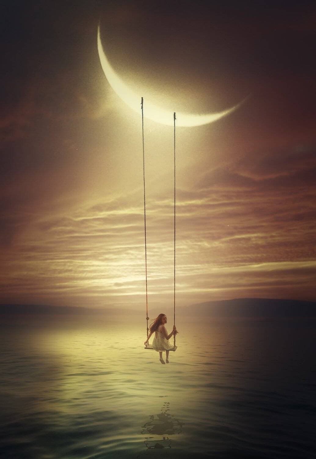 качели, девушка, облака, Sergii Vidov