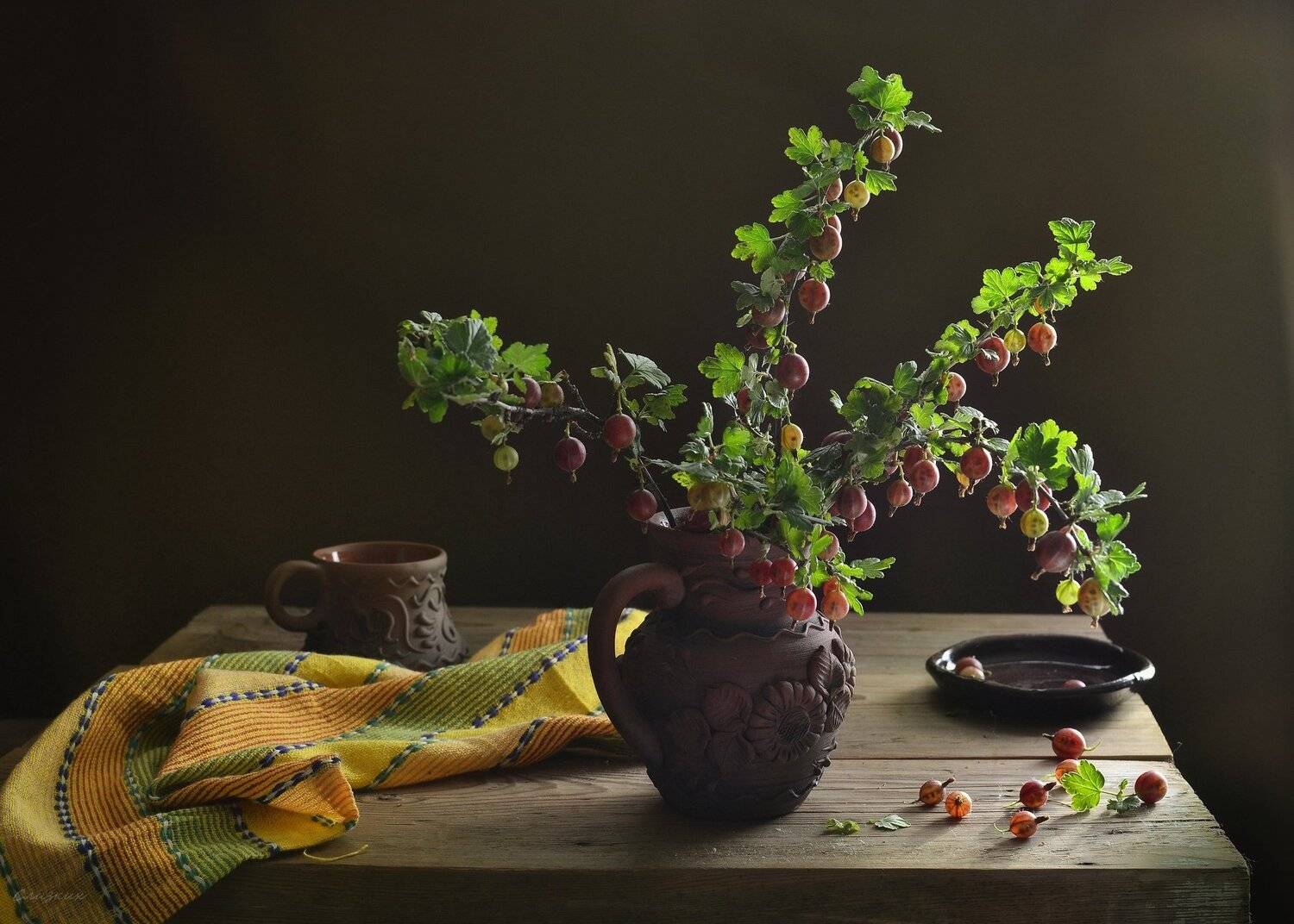 натюрморт,композиция,свет,лето,ягода,крыжовник,кружка,кувшин, Инаида