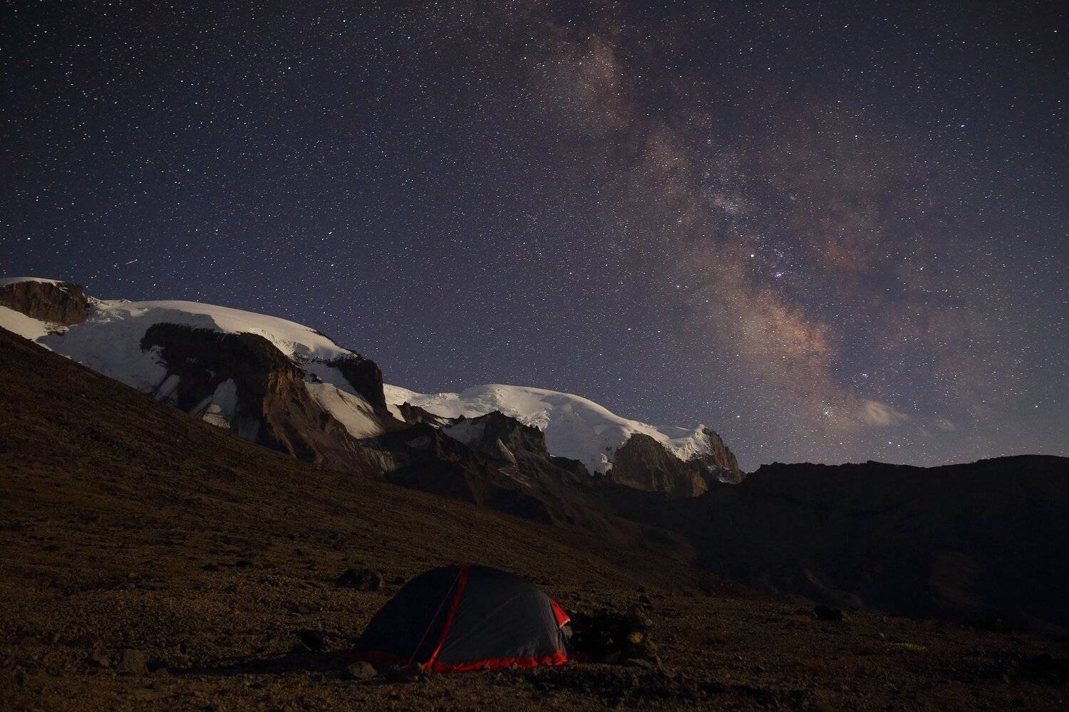 эльбрус ночь звезды созвездия млечный путь горы палатка пеший туризм астрономия, Михаил Рева