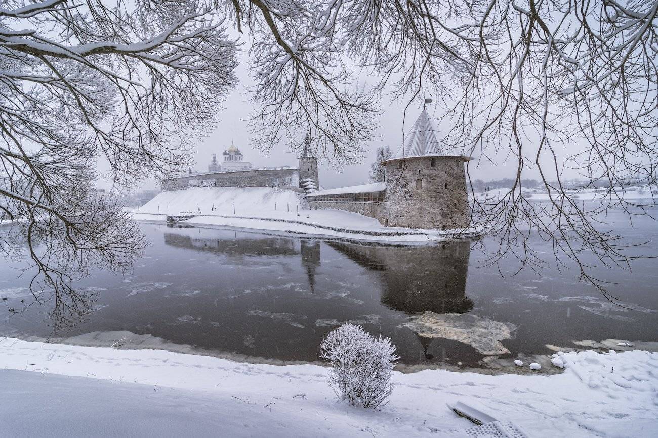 зима, псков, троицкий, собор, россия, Майя Афзаал