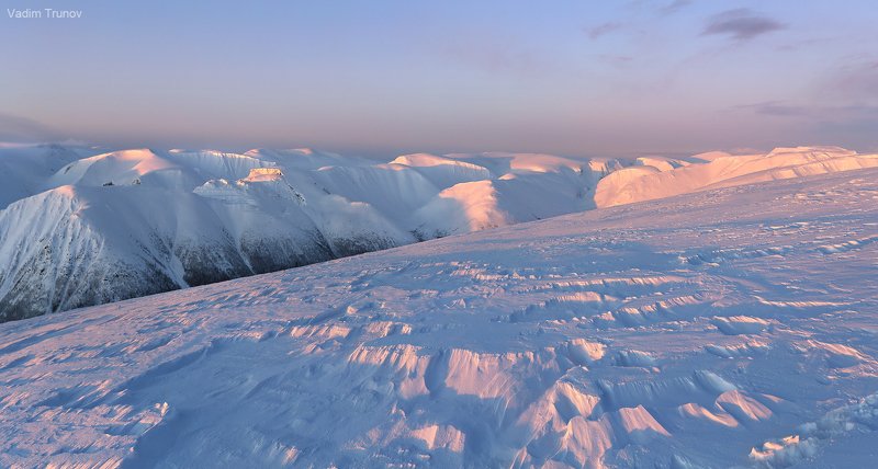 хибины, кольский Догорающий закат зимних хибин фото превью