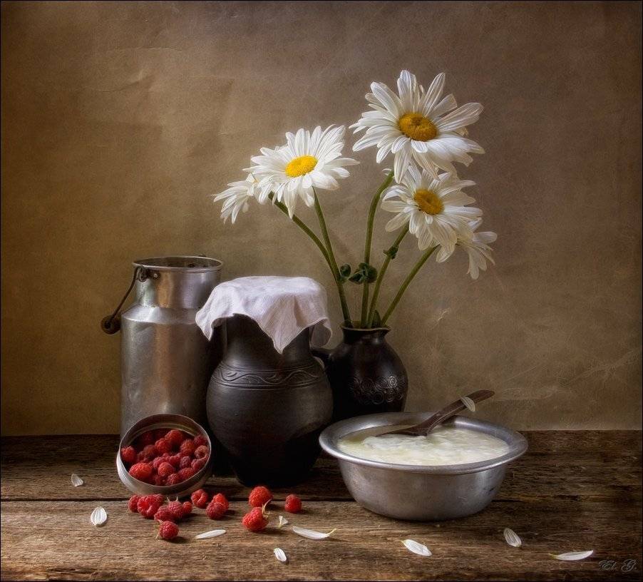 натюрморт, ромашки, лето, малина, цветы, still, life, chamomile, flowers, summer, raspberries, El. G.