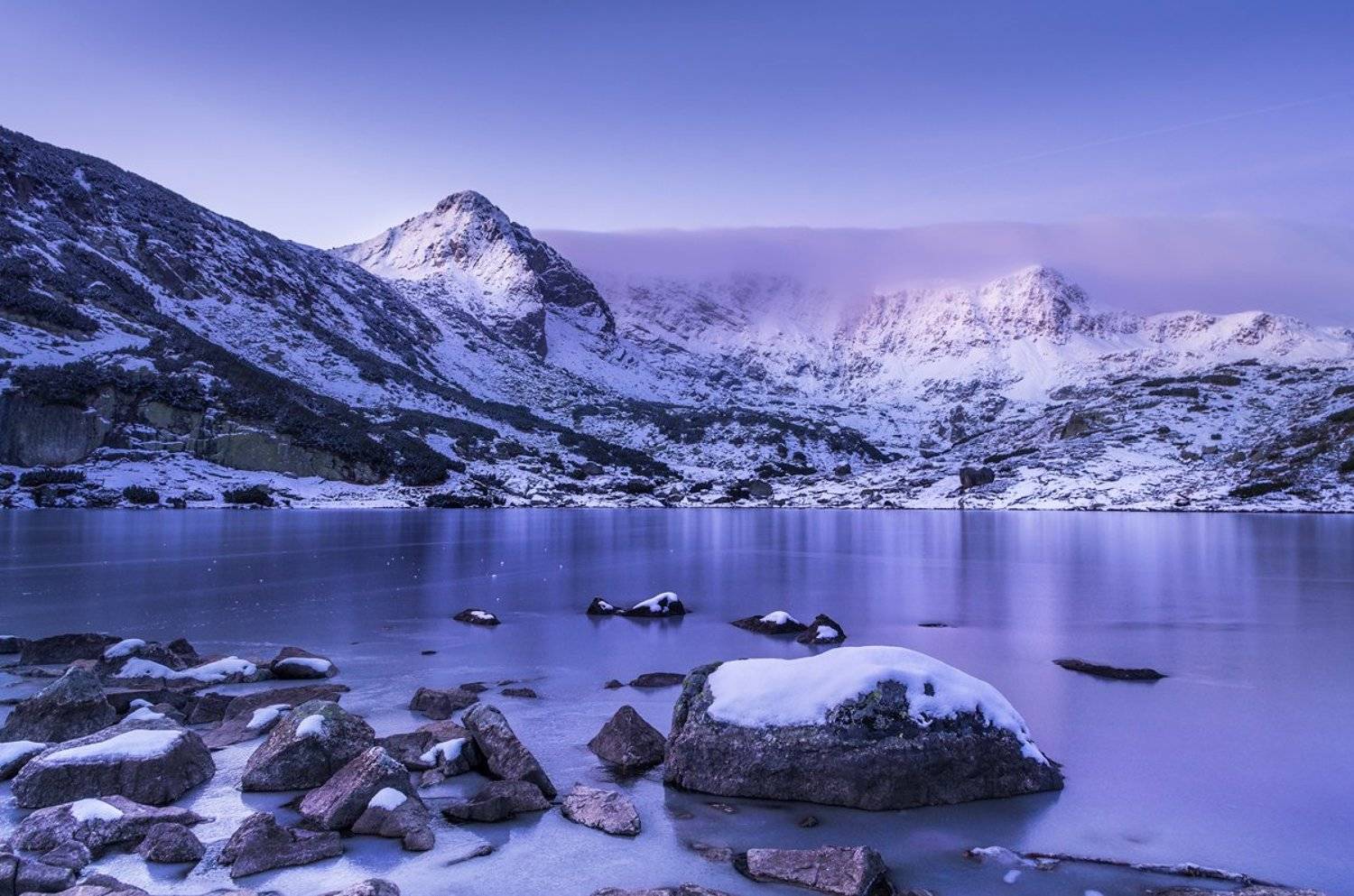 landscape, nature, scenery, winter, sunrise, snow, ice, clouds, lake, mountain, peak, reflection, пейзаж, зима, горы, Александър Александров