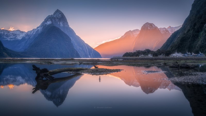 milford sound, новая зеландия, закат, вечер, пейзаж Инь ян волшебной бухты Milford Sound... фото превью