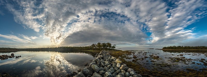 соловки, соловецкие острова, белое море, филипповские садки, вода, остров, ник васильев, красота, море, панорама, небеса, отражение, зеркало Над Белым морем. фото превью