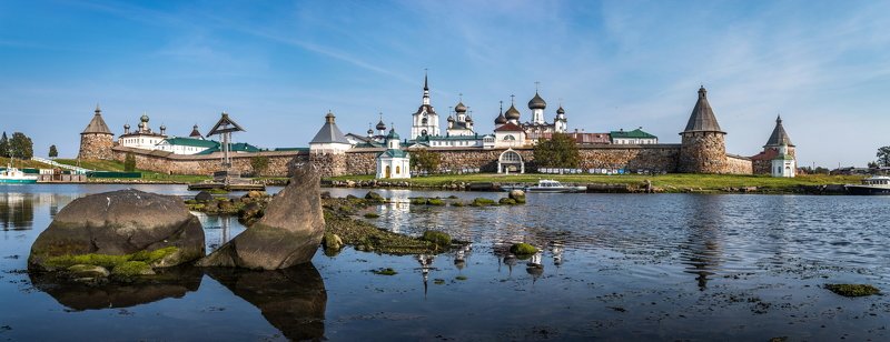 соловки, соловецкий монастырь, спасо-преображенский монастырь, бухта благополучия, вечер, сумерки, соловецкие острова, белое море, отлив, чайка, панорама, Соловки. Монастырь. фото превью