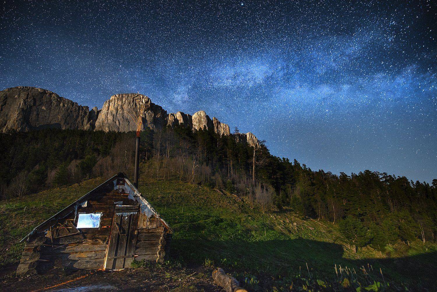 пейзаж, ночь, горы, млечный путь,  Дмитрий
