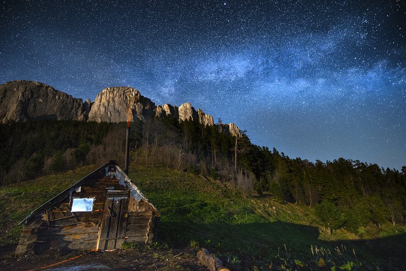 пейзаж, ночь, горы, млечный путь Балаган \