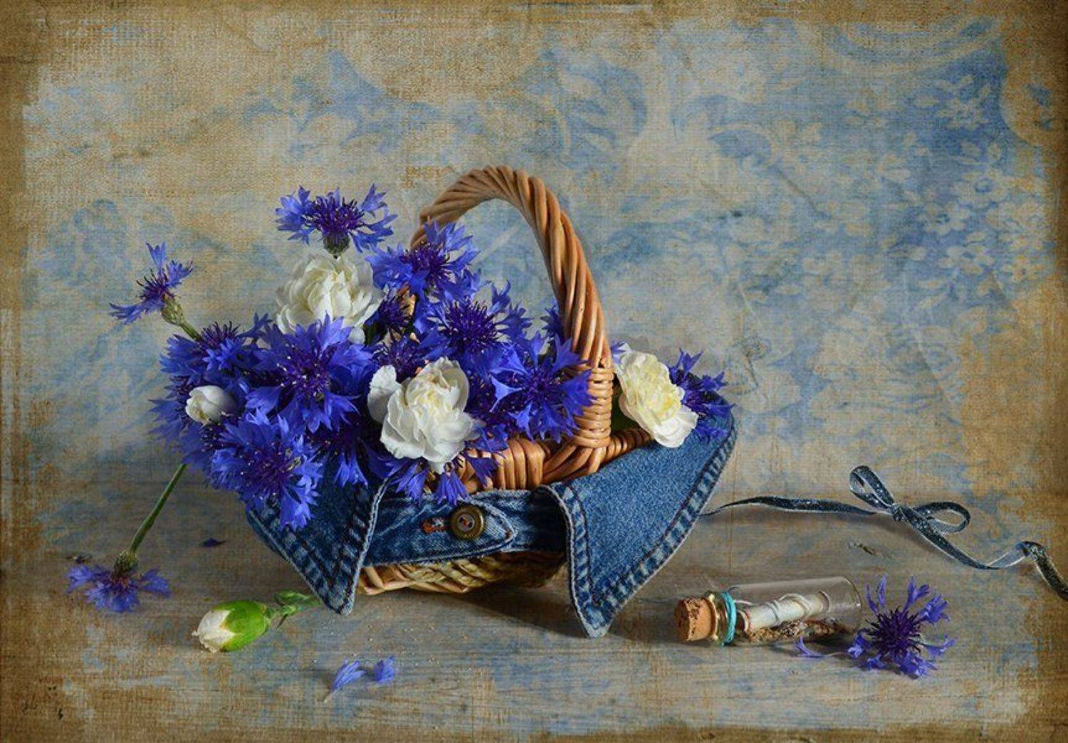 Натюрморт лето васильки корзина , Eлена Шовкопляс