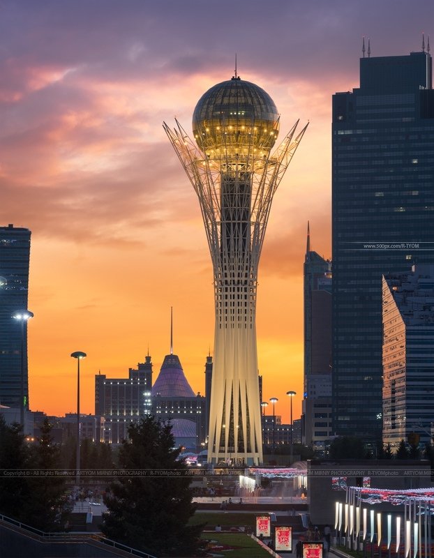 нур-султан, астана, казахстан, артем мирный, astana, kazakhstan, artyom mirniy, байтерек, bayterek, хан шатыр, закат, свет, никон, d750, Байтерек фото превью