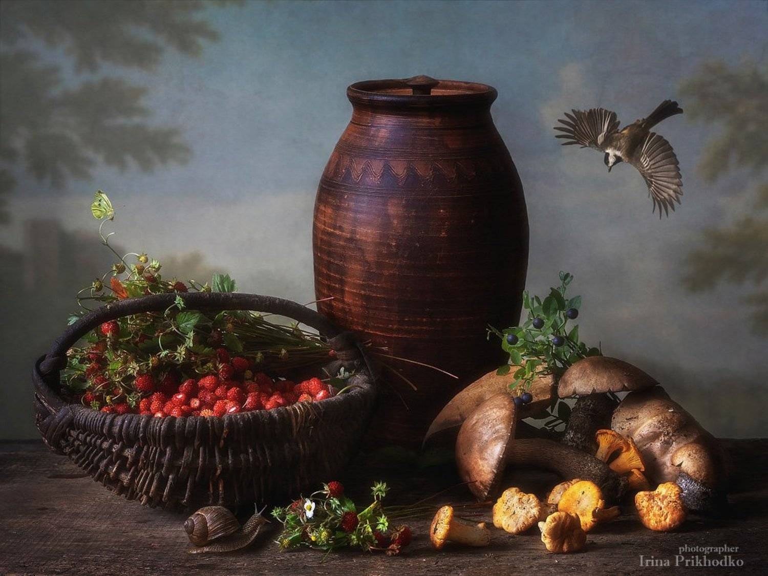 натюрморт, лето, природа, земляника, деревенский, грибы, Ирина Приходько