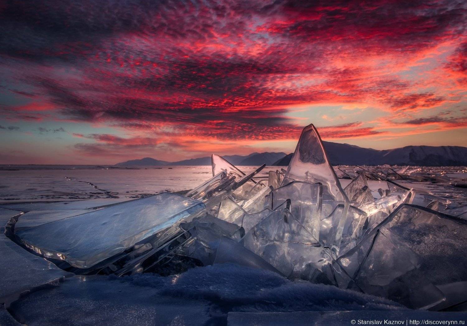 Байкал, лед, закат, Станислав Казнов