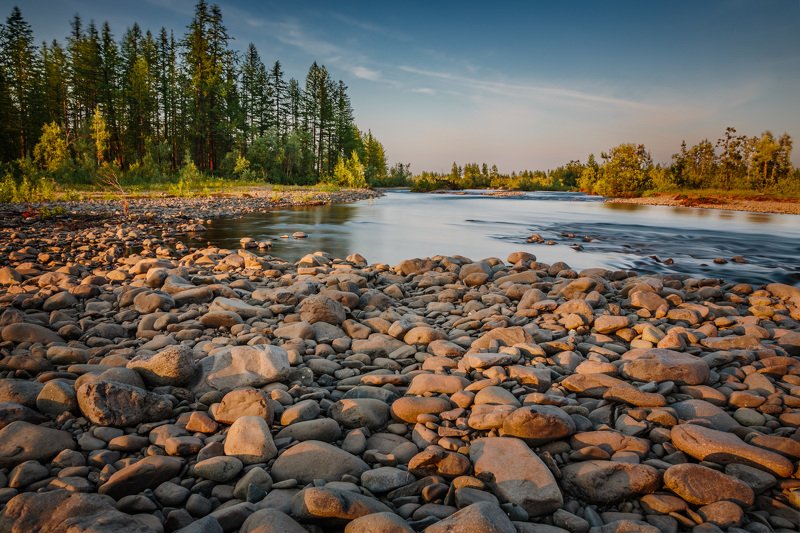 пейзаж, север, крайнийсевер, заполярье, тундра, лето, река, восход Река Валек фото превью