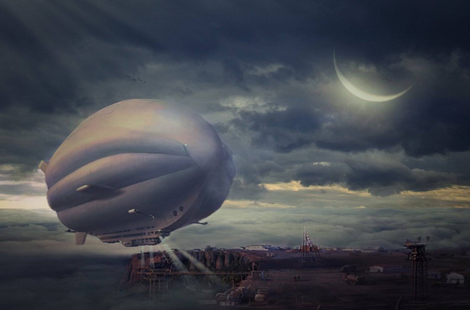 дирижабль, гора, облака, Sergii Vidov