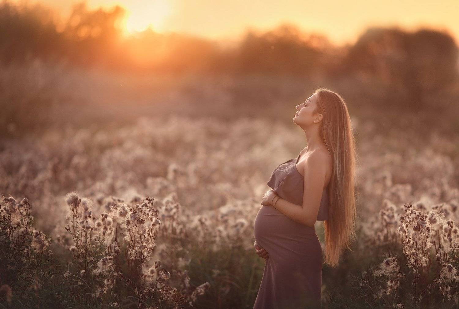 девушка, красота, беременность, закат, Елена Шинкарева