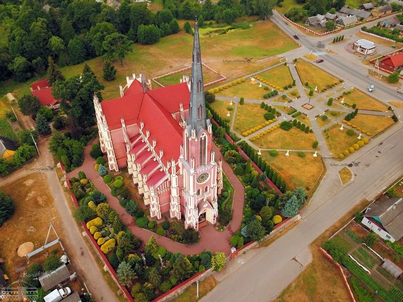 гервяты, архитектура, аэросъемка, беларусь Костел в Гервятах фото превью