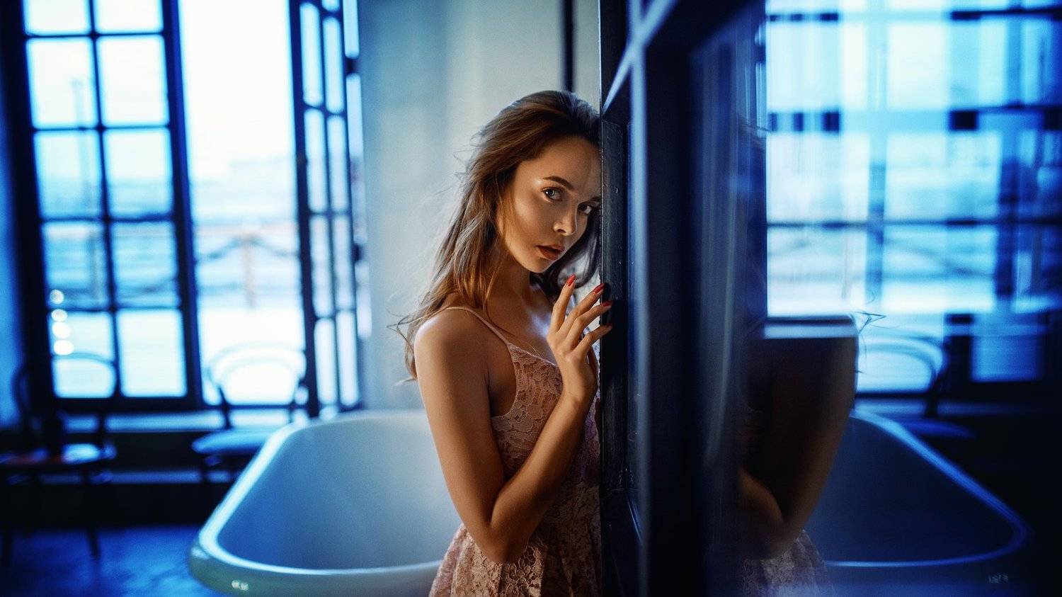 Синий, девушка, глаза, Денис Лыткин