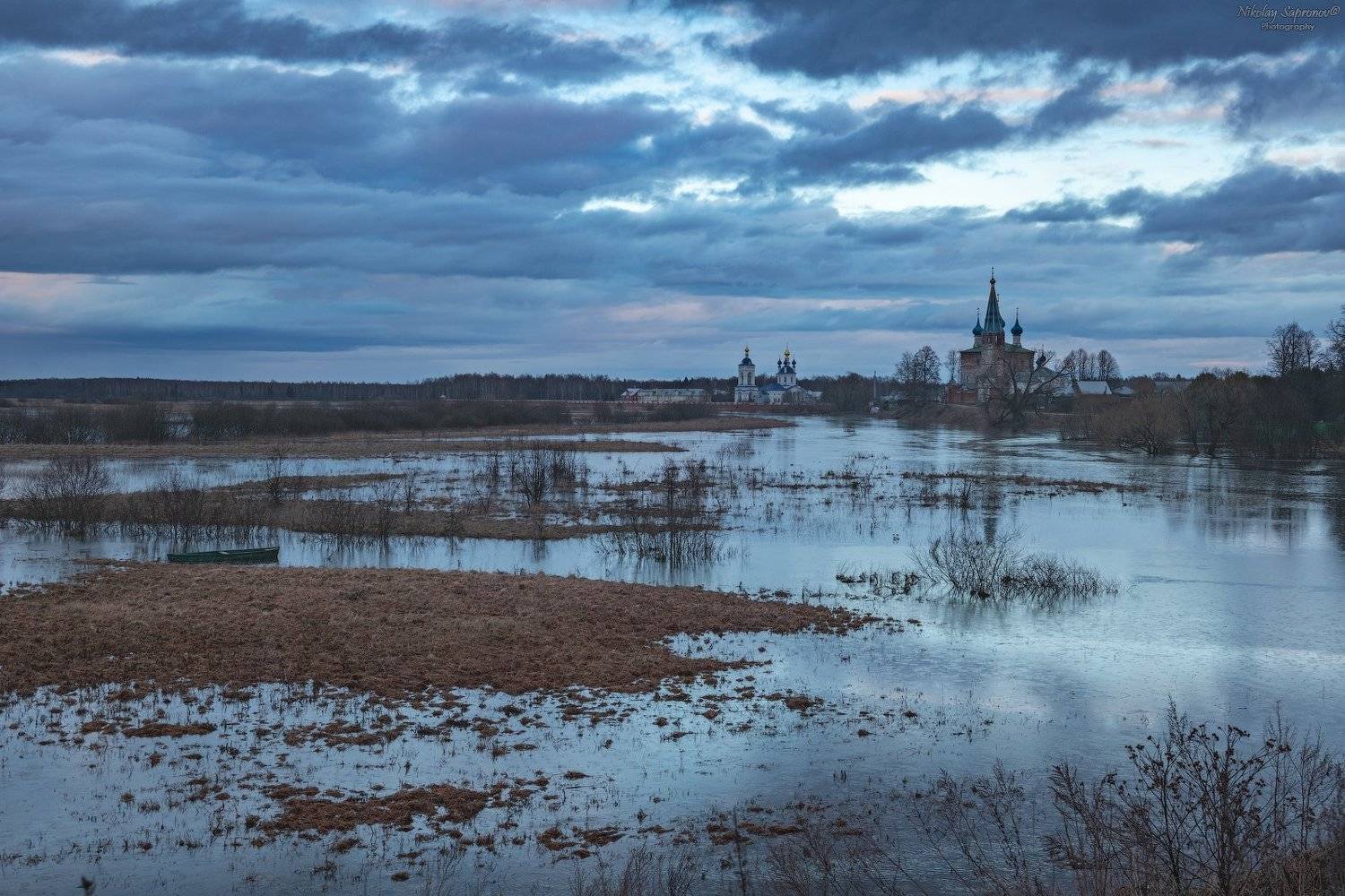 дунилово, разлив, теза, март, половодье, паводок, ивановская область, закат, весна, весенний пейзаж, Николай Сапронов