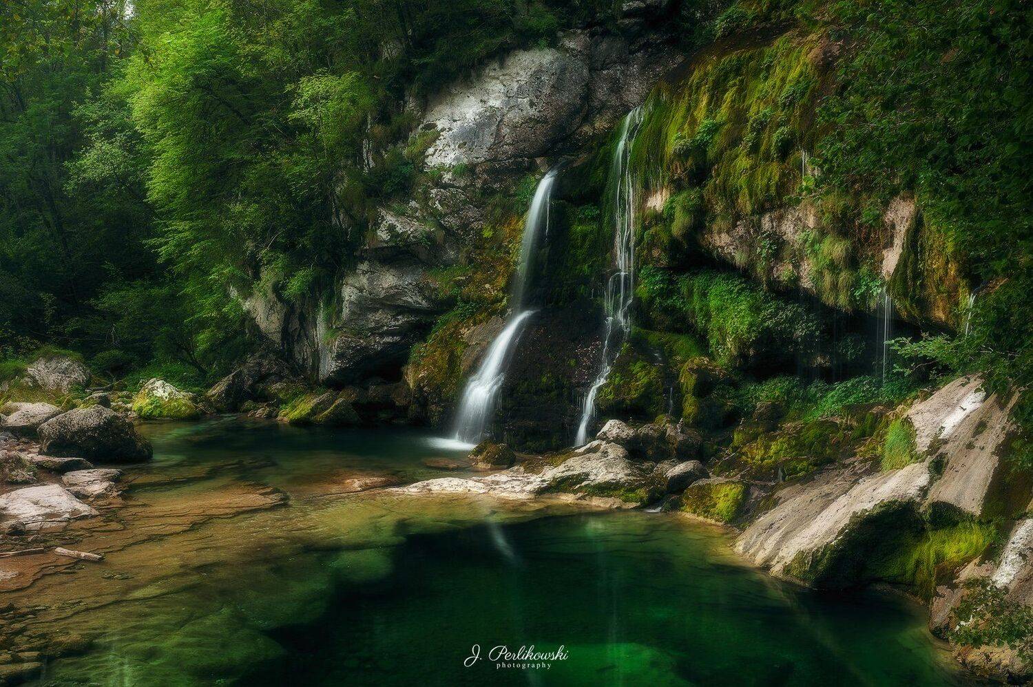 alps, waterfall, landscape, river, forest, morning, Jakub Perlikowski