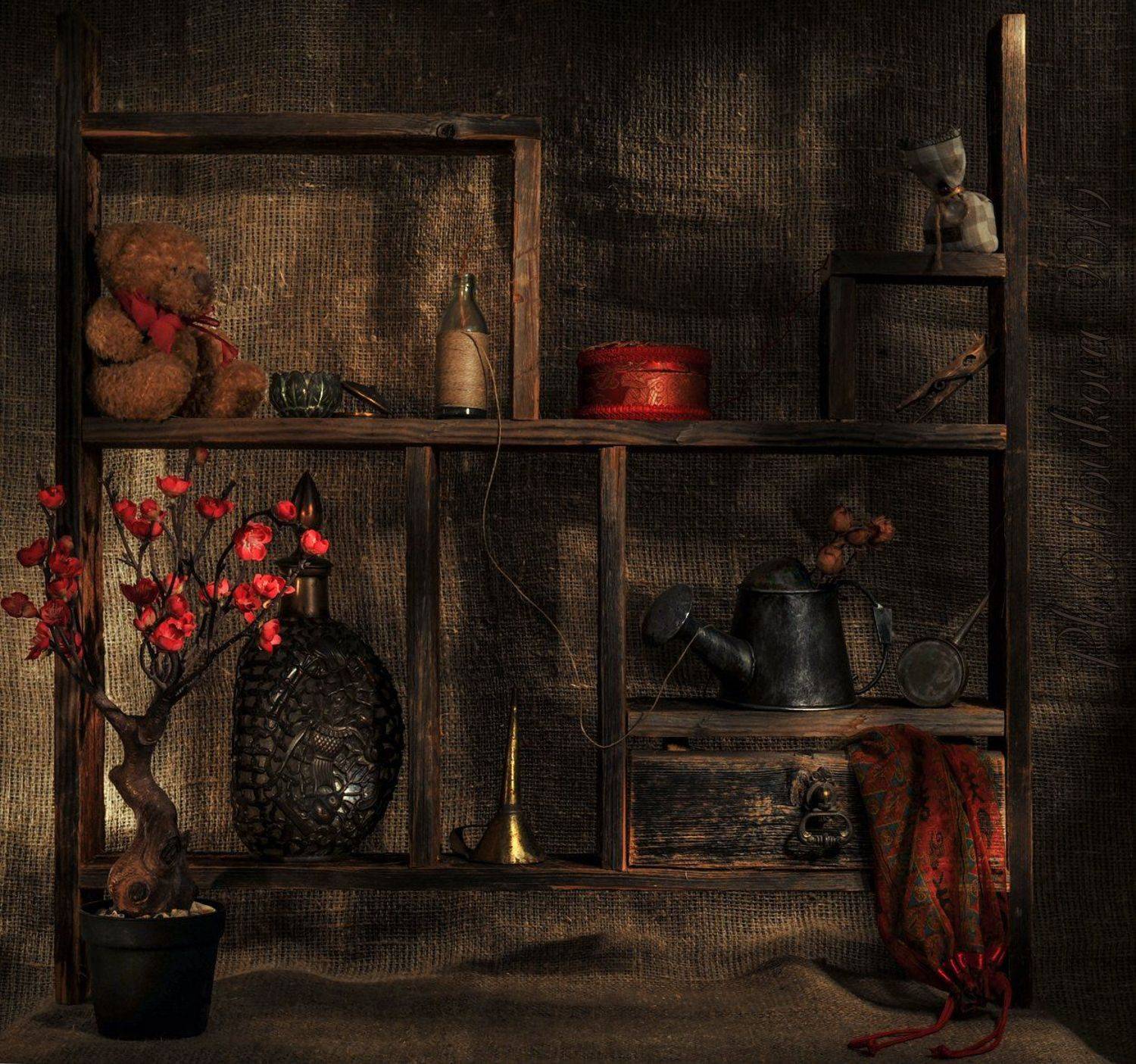 полка,лейка,мешочек,графин,Цветок,воронка,прищепка,верёвка,масленка, Ольга Новикова