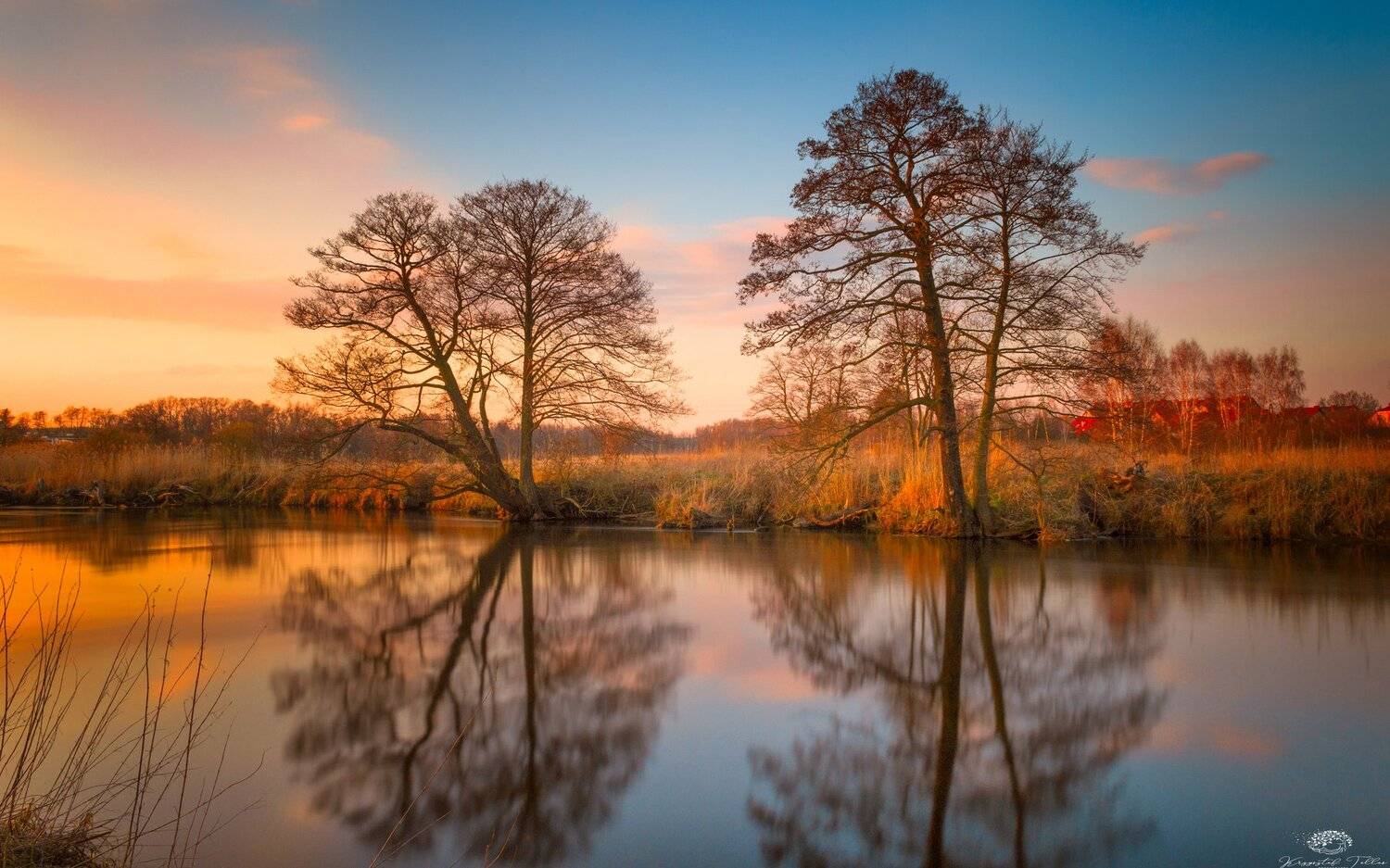 landscape, river, gwda, sunset, mirror, clouds, light,trees, nikon, water,, Krzysztof Tollas