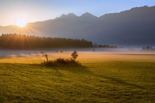 АЛЬПЫ В ЛУЧАХ РАССВЕТА.