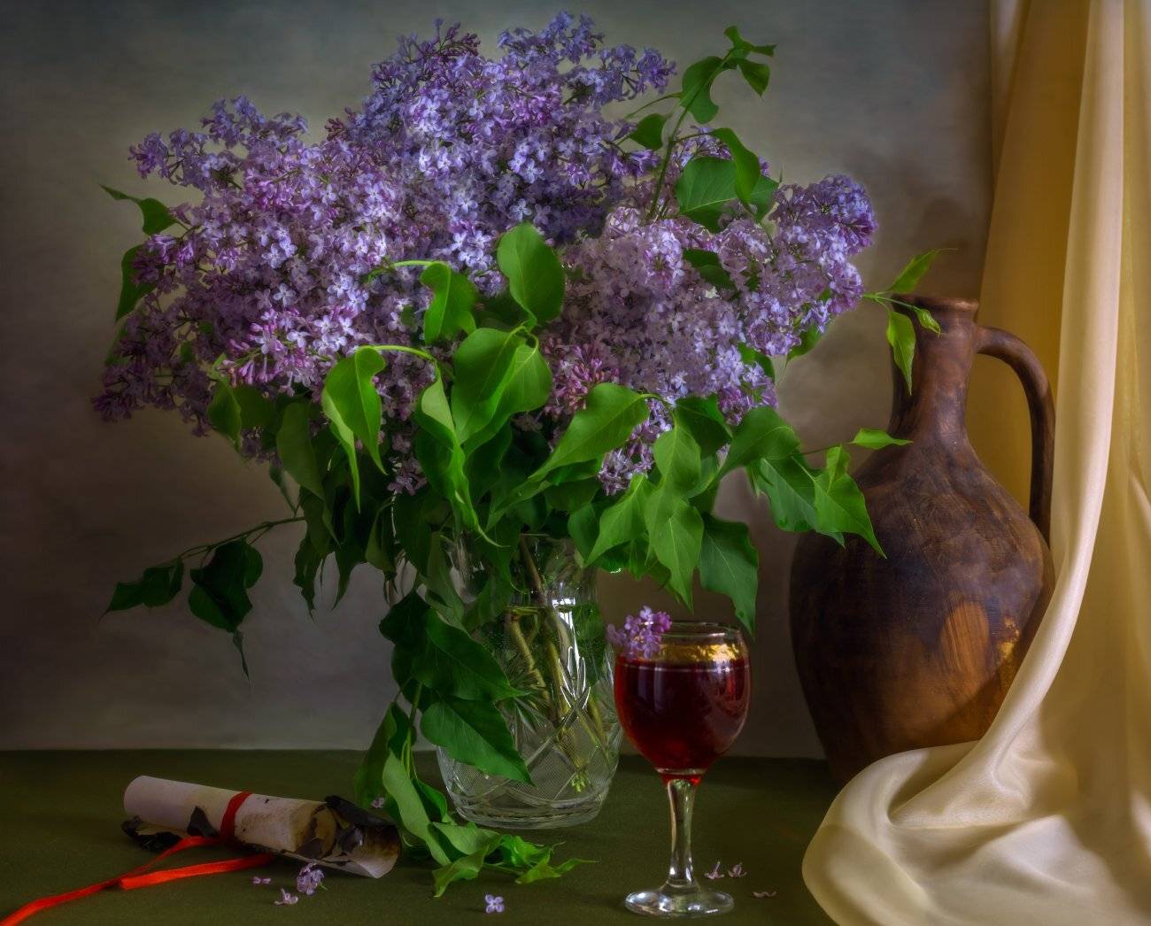 сирень,вино,бокал,натюрморт, Елена Брежицкая