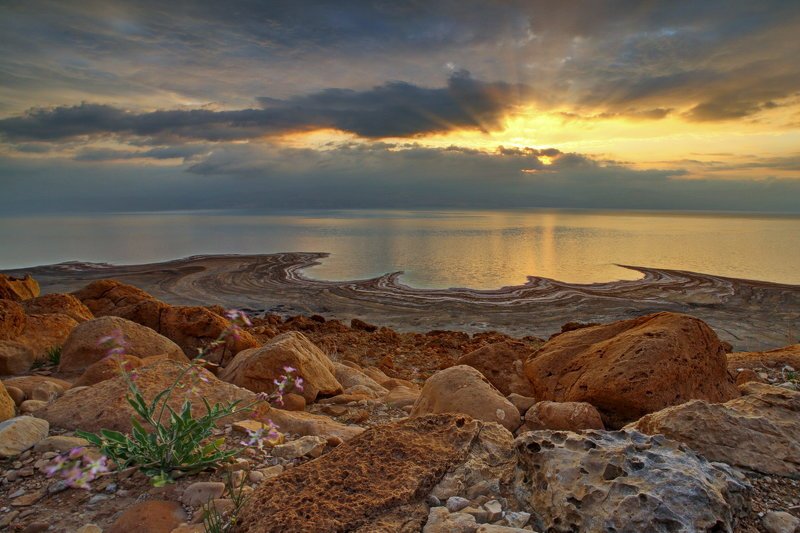 мертвое, море, небо, пейзаж, соль, dead sea, рассвет, yām ha-melaḥ Позолотило фото превью