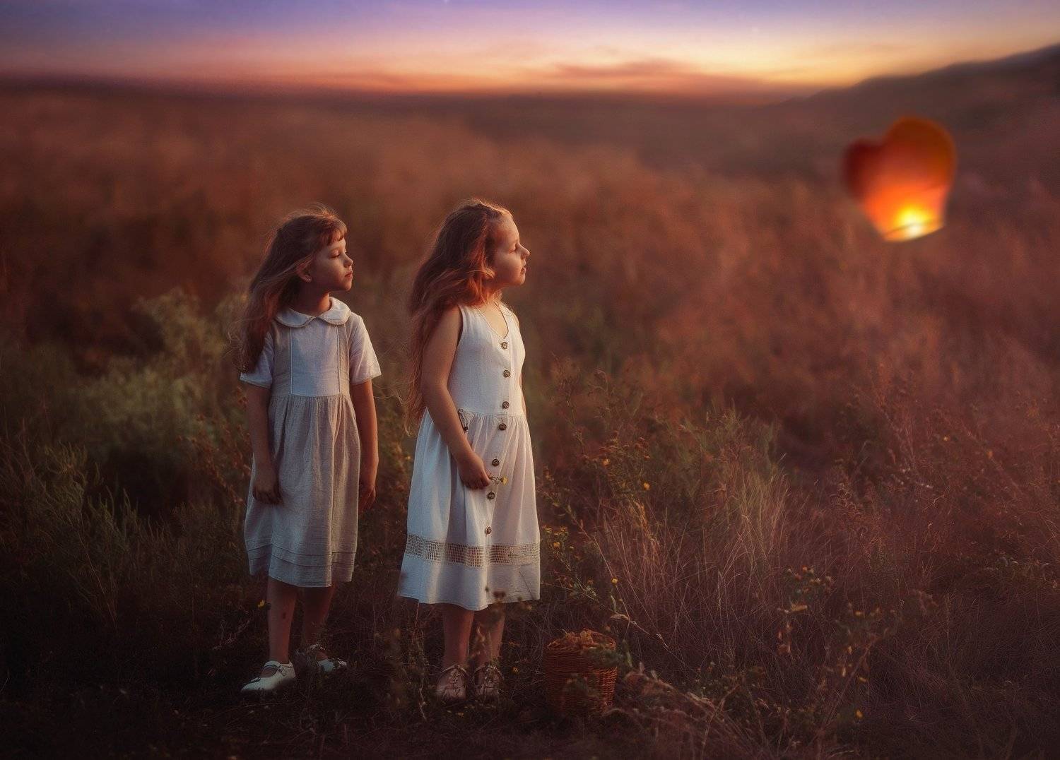 девочка, , , детство, вечер, дети девочки природа, закат,лето поле подружки, Марина Еленчук
