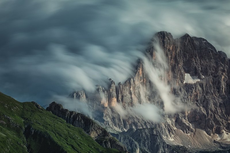 mountains, dolomites, italy, sunset, landscape, nature, travel, summer, peak, clouds Clouds Attack фото превью