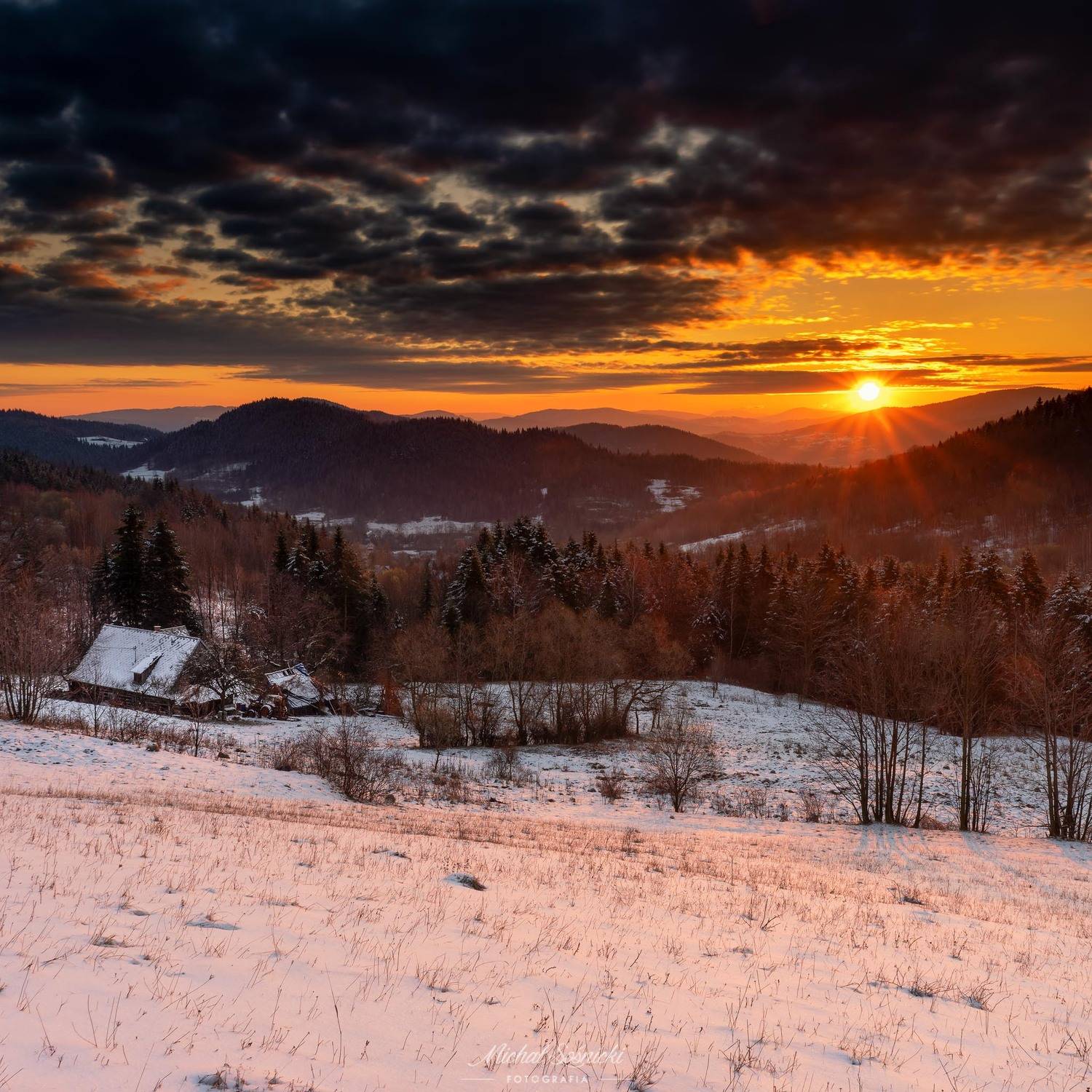 #tree #moon #color #mountains #landscape #poland #pentax #sunrise #zawoja #house, Michał Sośnicki
