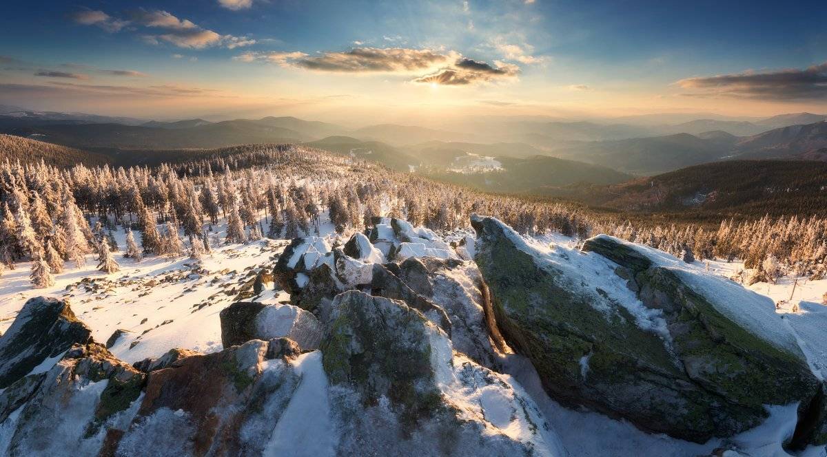 landscape, tree, evening, mountain, Petr Fiala