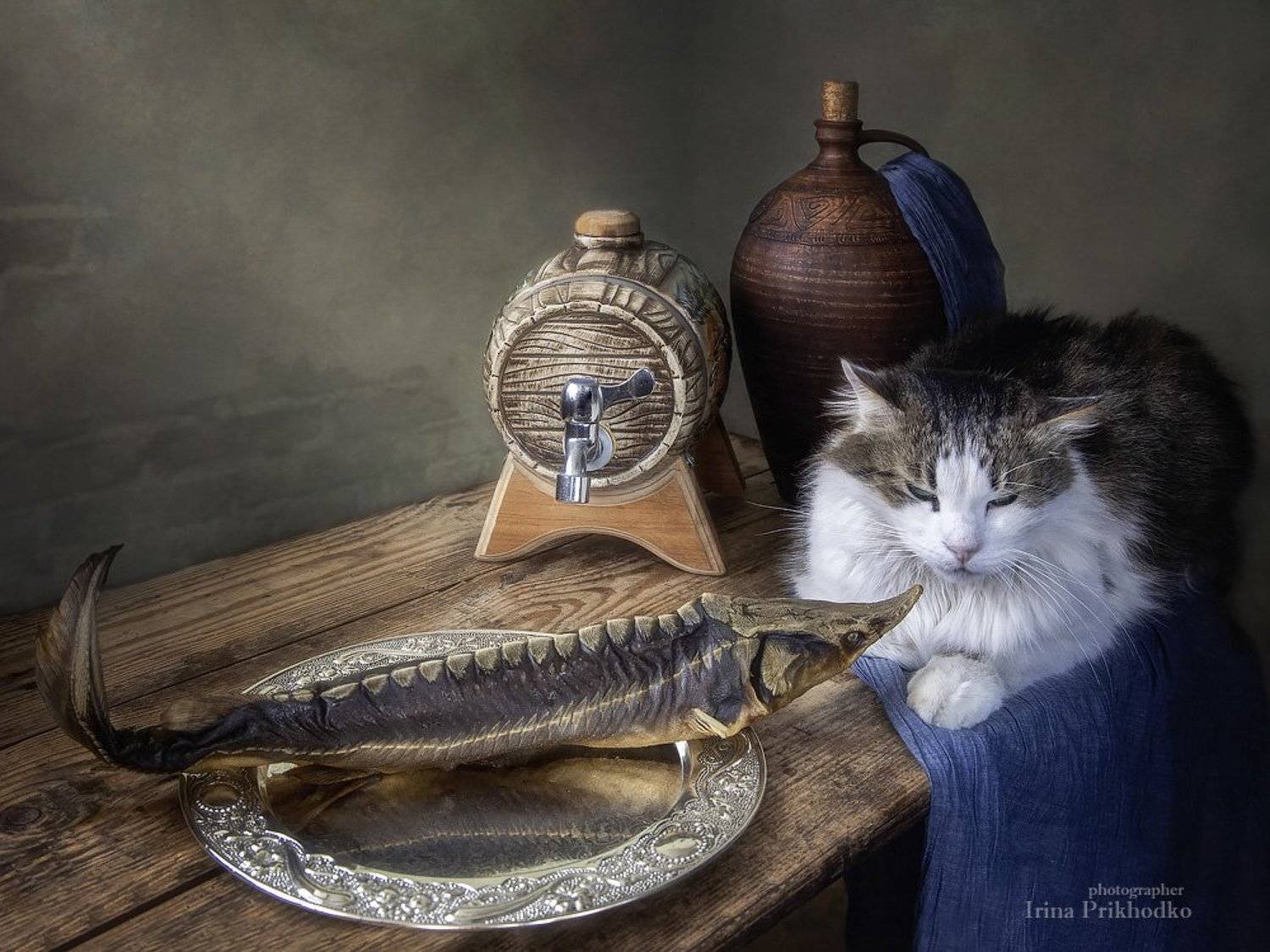 натюрморт, стерлядь, рыбный, еда, интерьер, винтажный, кот Лева, любопытные животные, Ирина Приходько