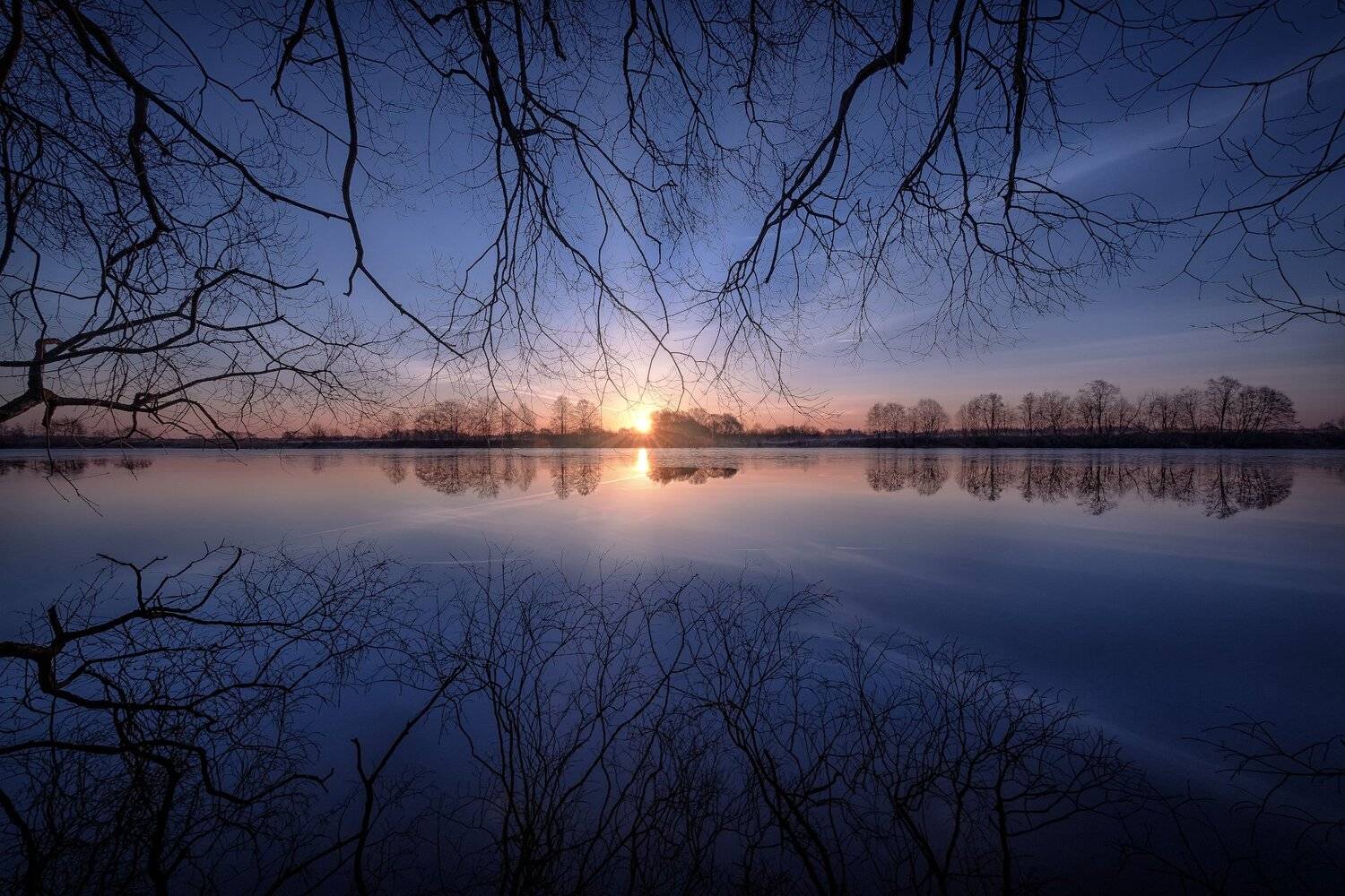 дубна, река, весна, дерево, отражения, пейзаж, утро, рассвет, небо, Андрей Чиж