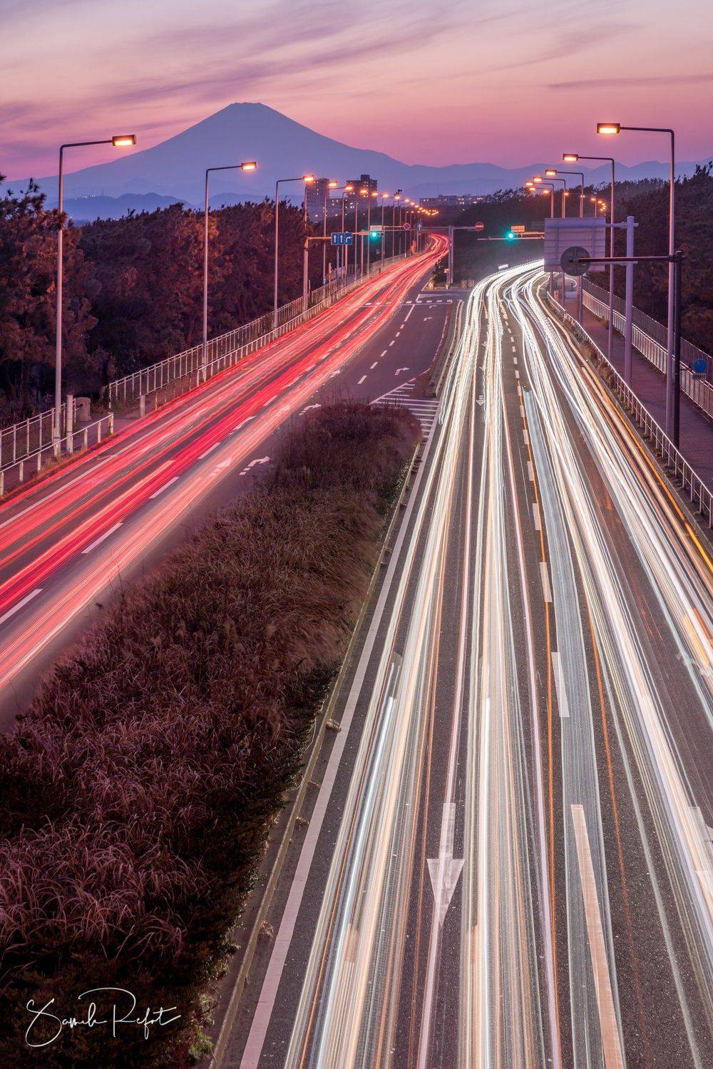 light, fuji, cars, street, night, long_exposure, mountain, japan, , Refat Sameh