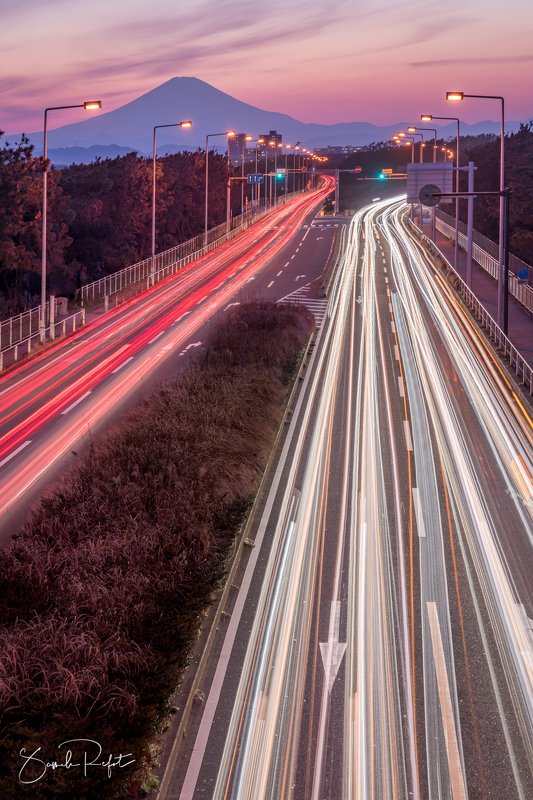 light, fuji, cars, street, night, long_exposure, mountain, japan,  The art of lights фото превью