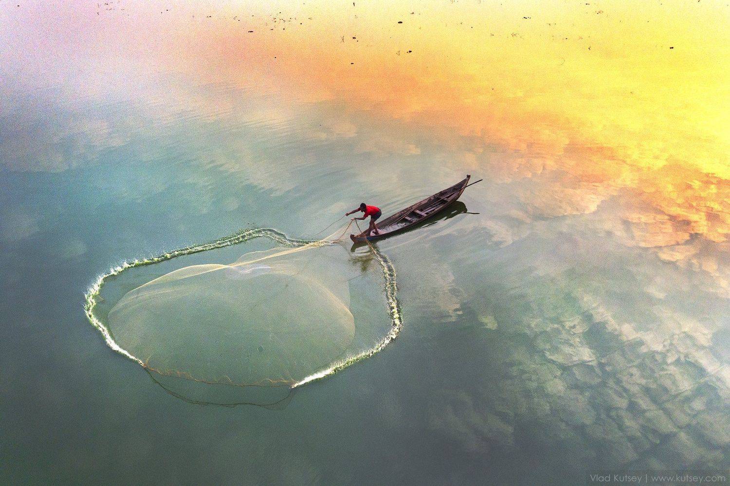 утро, рыбак, рыбалка, озеро, мандалай, сеть, Владимир Куцый (Vlad Kutsey)