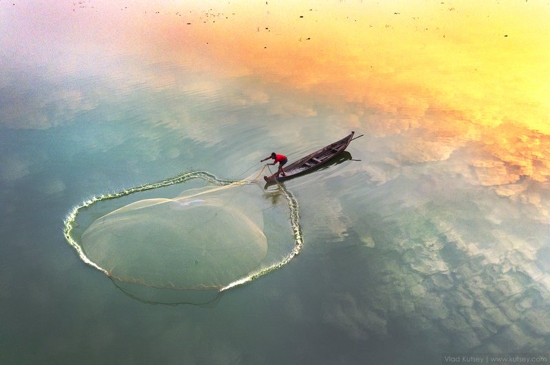 утро, рыбак, рыбалка, озеро, мандалай, сеть Рыбалка фото превью