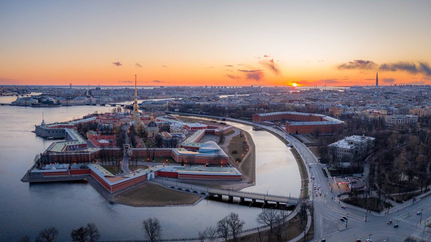 петропавловская крепость, санкт-петербург, аэросъемка, дрон, закат, Богдан Синайский