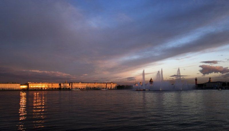 санкт-петербург,закат,нева,фонтан,небо,свте эрмитажа Закатные краски Петербурга фото превью