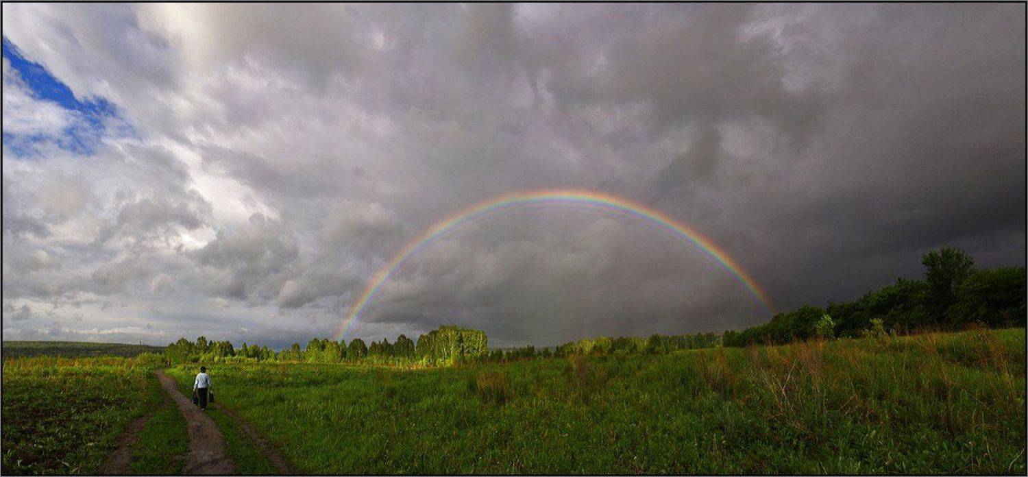 нсо,  вечер, радуга, туча, поле,  дорожка, аня графова, Аня Графова