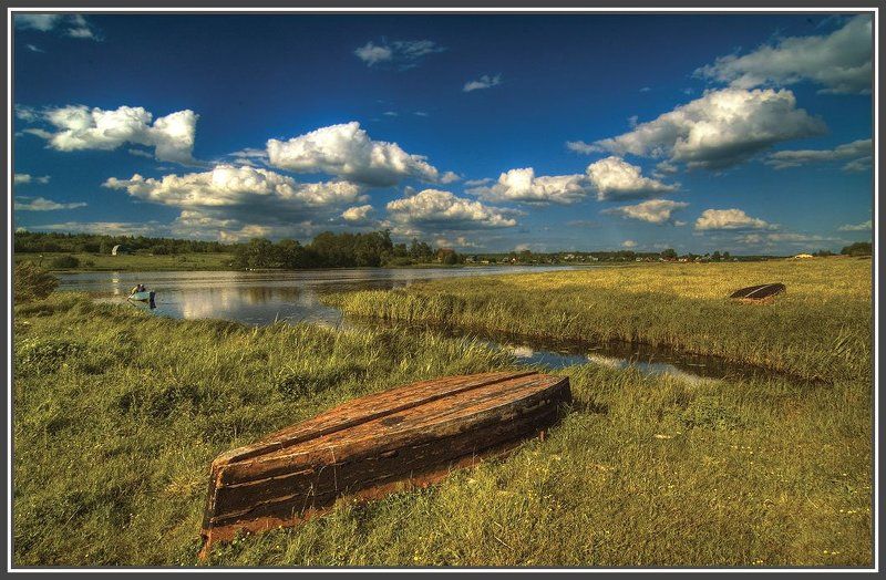 лето, река, облака лето в деревне фото превью