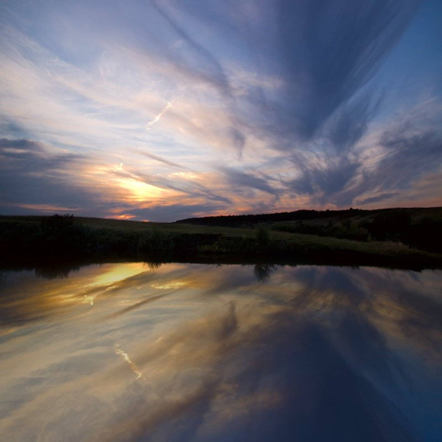 пруд, закат, вечер, Александр Дубовицкий
