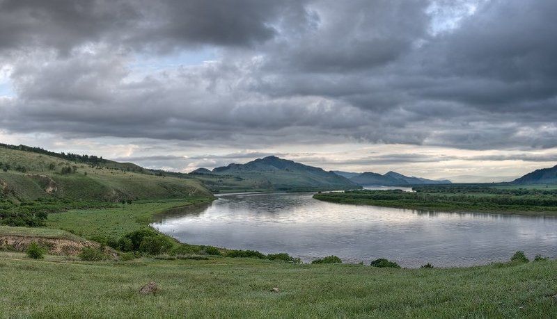 бурятия, река, селенга, вечер Пасмурный вечер на реке Селенга фото превью