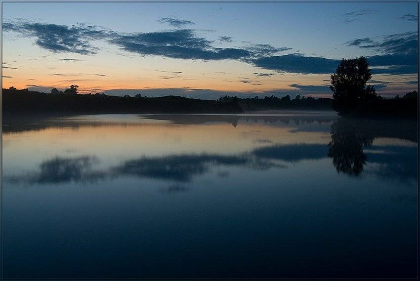 лето ночь озеро дерево туман облака отражения, Partner