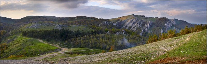 крым, вечер, горы, небо, демерджи, пейзаж, панорама Майский вечер с Демерджи.. фото превью