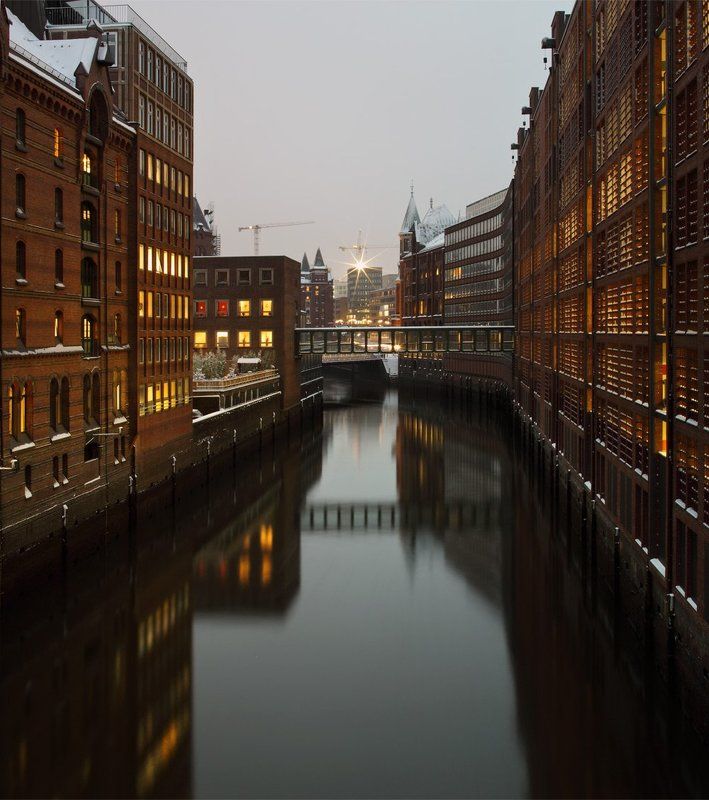 гамбург,канал,мост,вечер  фото превью