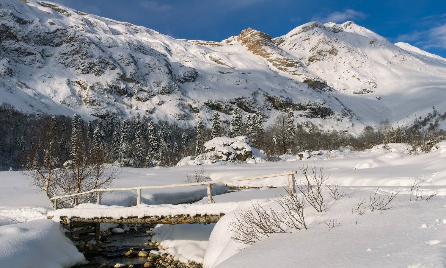 кавказ, зима , река белая , фишт, ФЁДОР